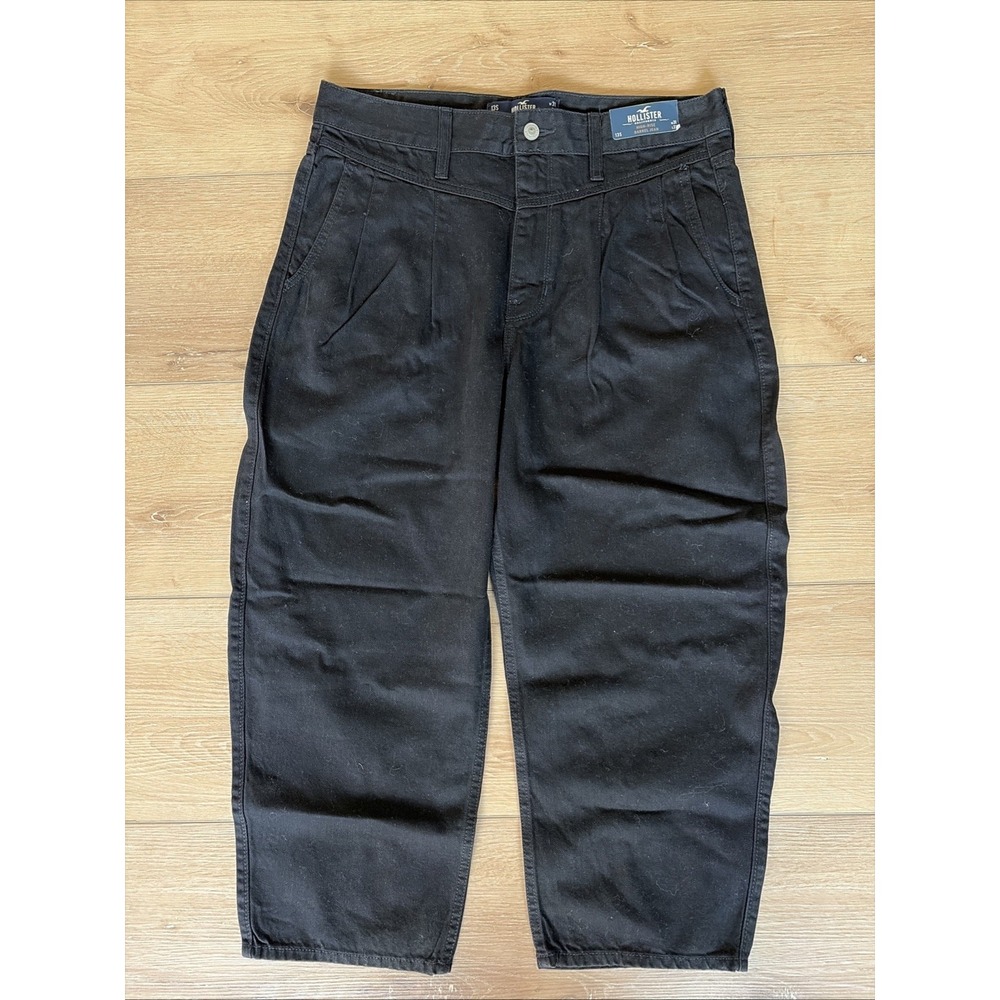 Hollister Barrel Jeans Womens 31‎ Short Crop Black Denim Statement Western Boho